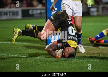 Essayez York Paul Vaughan lors du match de Betfred Super League entre les York City Knights et Warrington Wolves au LNER Community Stadium, Monks Cross, York le vendredi 6 mars 2026. (Photo : Simon Hall | mi News) crédit : MI News & Sport /Alamy Live News Banque D'Images