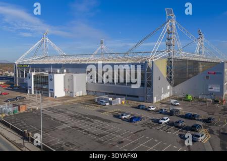 Vue aérienne du Deepdale Stadium et du Sir Tom Finney Stand Banque D'Images