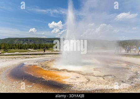 Morning Glory Pool, une source chaude du Morning Glory Group du Upper Geyser Basin de Yellowstone, Wyoming, États-Unis. Banque D'Images