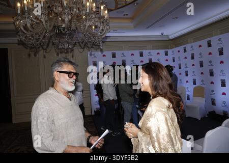 NEW DELHI, INDE - FÉVRIER 26 : L'acteur de Bollywood Nimrat Khaira et le cinéaste Rakeysh Omprakash Mehra lors du lever de rideau du Festival International du film de Delhi IFFD 2026, le 26 février 2026 à New Delhi, Inde. Conçu comme un festival public à l’échelle de la ville, le festival vise à rapprocher le cinéma mondial des citoyens ordinaires tout en offrant aux cinéastes et techniciens locaux une plateforme internationale d’échange et de collaboration. Plus de 125 films indiens et internationaux seront projetés au festival, qui se tiendra du 25 au 31 mars. Photo de Shantanu Bhattacharya/Hindustan Time Banque D'Images