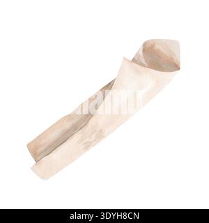 Feuille de papier parchemin, illustration rustique d'aquarelle de parchemin de cuisson isolé sur fond blanc. Elément d'emballage de boulangerie en kraft naturel pour Banque D'Images