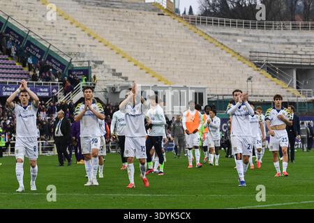 Florence, Italie. 08 mars 2026. L'équipe de Parme accueille ses fans lors de l'ACF Fiorentina vs Parma Calcio, match de football italien Serie A à Florence, Italie, 08 mars 2026 crédit : Agence photo indépendante/Alamy Live News Banque D'Images