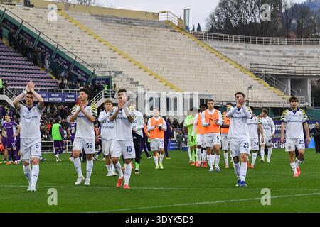Florence, Italie. 08 mars 2026. L'équipe de Parme accueille ses fans lors de l'ACF Fiorentina vs Parma Calcio, match de football italien Serie A à Florence, Italie, 08 mars 2026 crédit : Agence photo indépendante/Alamy Live News Banque D'Images
