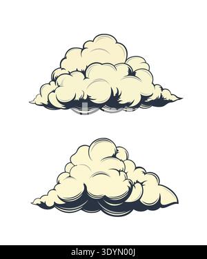 Ensemble de vecteur nuage vintage, collection de nuages dessinés à la main dans le style de gravure Illustration de Vecteur