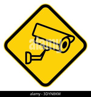 Cette image montre un panneau d'avertissement jaune avec une icône de caméra de sécurité CCTV, mettant l'accent sur la surveillance et la sécurité dans divers environnements. I Illustration de Vecteur