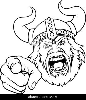 Mascotte de dessin animé Viking Warrior Pointing Illustration de Vecteur