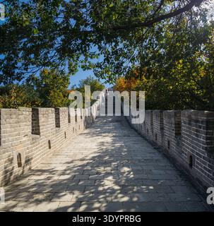 Grande Muraille de Chine à Mutianyu section avec Watchtower et montagnes Banque D'Images