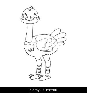 Illustration vectorielle drôle d'art de ligne d'autruche. Page de coloriage d'oiseau de dessin animé pour le vecteur d'enfants Illustration de Vecteur