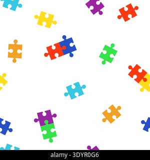 Pièces de puzzle colorées sur modèle sans couture. Illustration vectorielle. Dédié à la Journée mondiale de sensibilisation à l'autisme. Concept pour une éducation engageante c Illustration de Vecteur