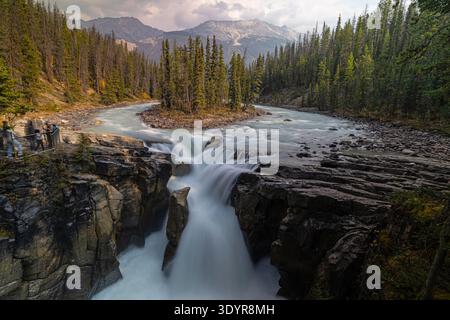Sunwapta tombe le long de Icefields Parkway au Canada. Banque D'Images