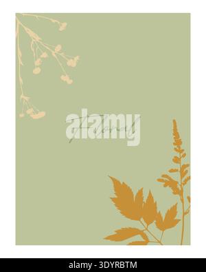 Affiche verte botanique dans le style boho avec des silhouettes de fleurs sauvages, et inscription Floral sur fond vert pastel. Illustration vectorielle Illustration de Vecteur