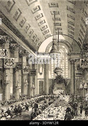 Un banquet dans la salle égyptienne, dans le Mansion House, au 19ème siècle Banque D'Images