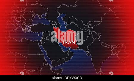 Carte du conflit montrant l'Iran en rouge sur fond moyen-Orient Banque D'Images