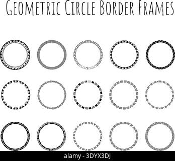 Ensemble de cadres décoratifs à bordure en cercle géométrique, clé grecque Meander Triangle Dash aztèque ethnique décoratif rond anneau Clipart Illustration de Vecteur