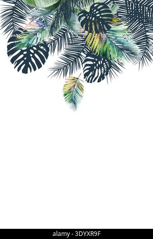 Palm feuilles le fond pour le texte. Bonjour l'été. Dessiné à la main. Pas ai, illustration vectorielle. Illustration de Vecteur