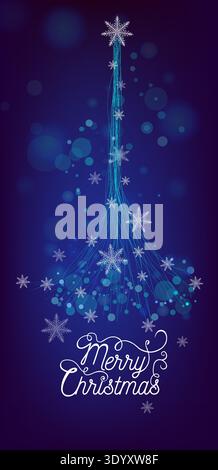 Joyeux Noël. Arbre de Noël brillant sur un fond bleu. Illustration de Vecteur
