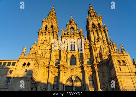 Cathédrale Saint-Jacques-de-Compostelle, façade d'Obradoiro, Saint-Jacques-de-Compostelle, province de la Coruña, Galice, Banque D'Images
