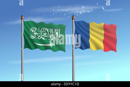 L'Arabie saoudite et le Tchad signalent la relation avec le ciel backgrund Illustration de Vecteur