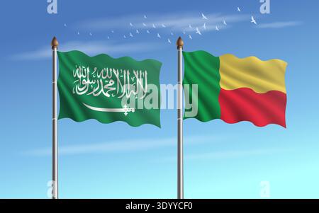 L'Arabie saoudite et le Bénin signalent la relation avec le ciel backgrund Illustration de Vecteur