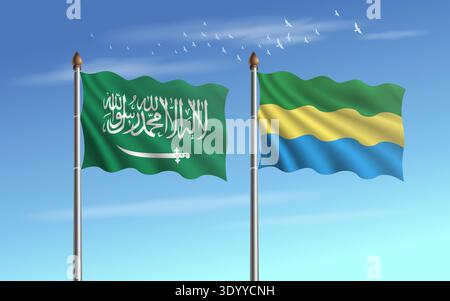 L'Arabie saoudite et le Gabon signalent une relation avec le ciel backgrund Illustration de Vecteur