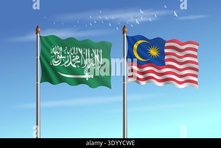L'Arabie saoudite et la Malaisie drapeaux la relation avec le ciel backgrund Illustration de Vecteur