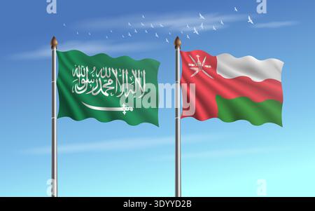 L'Arabie saoudite et Oman signalent une relation avec le ciel backgrund Illustration de Vecteur