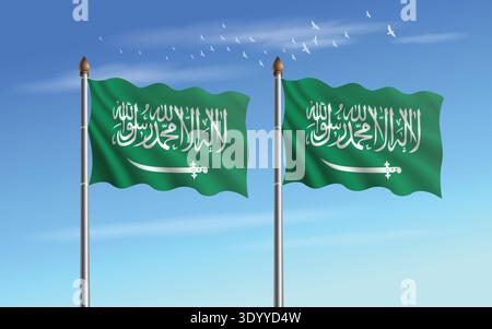 Drapeau de l'Arabie saoudite avec fond de ciel Illustration de Vecteur