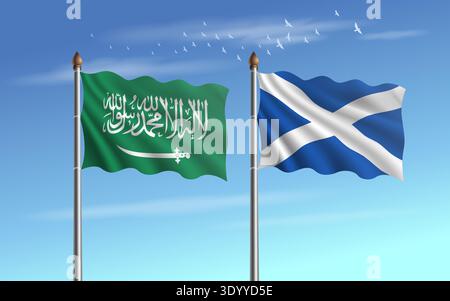 L'Arabie saoudite et l'Écosse drapeaux la relation avec le ciel backgrund Illustration de Vecteur