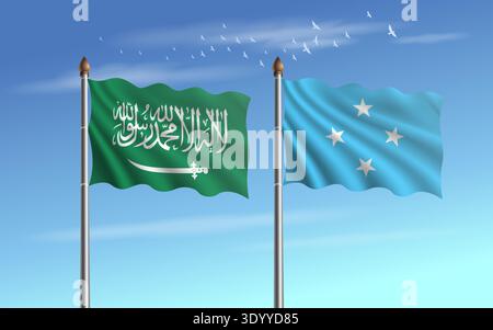 L'Arabie saoudite et la Micronésie drapeaux relation avec le ciel backgrund Illustration de Vecteur