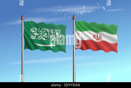 L'Arabie saoudite et l'Iran signalent une relation avec le ciel backgrund Illustration de Vecteur