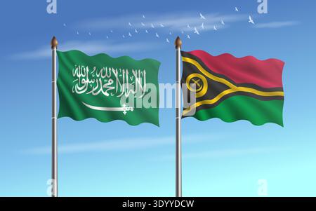 Arabie saoudite et Vanuatu drapeaux relation avec le ciel backgrund Illustration de Vecteur