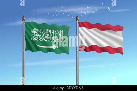 Arabie Saoudite et Tahiti drapeaux relation avec le ciel backgrund Illustration de Vecteur