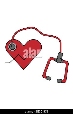 Cœur avec illustration stéthoscope symbolisant les soins de santé, la cardiologie, les examens médicaux et les soins professionnels aux patients. Illustration de Vecteur