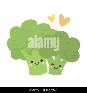Dessin animé de brocoli heureux avec des visages amicaux, illustration végétale saine et ludique parfaite pour les articles de nutrition, les blogs de cuisine végétalienne et la nourriture pour enfants Illustration de Vecteur