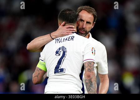 Photo du 14-07-2024 du manager anglais Gareth Southgate et Kyle Walker, qui a annoncé sa retraite du football international. Date d'émission : mardi 10 mars 2026. Banque D'Images