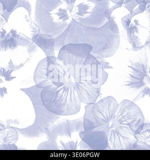 Un motif floral sans couture avec des pansies, monochrome, violet sourd, dessiné à la main avec de l'aquarelle sur un fond isolé. Clip art botanique dans Delicate Banque D'Images