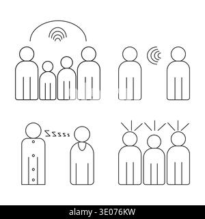 Icônes de groupe de personnes définies. Vecteur de signaux de communication. Symboles sommeil réveille. Concept d'ampoule d'idée. Illustration de Vecteur