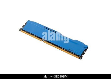 Memory StickTM DDR RAM bleu isolé sur fond blanc découpé Banque D'Images