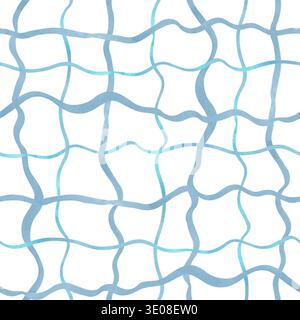 Motif sans couture de lignes ondulées bleues formant des carrés inégaux. Illustration d'aquarelle dessinée à la main. Fond délicat à carreaux abstrait pour textiles Banque D'Images