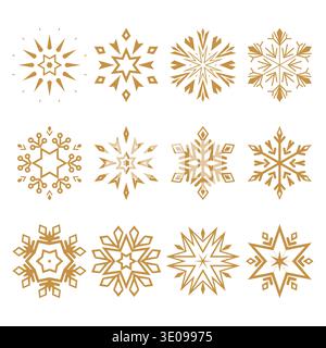 Collection Snowflakes Icon. Ornement graphique en or moderne Illustration de Vecteur