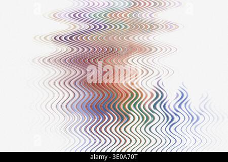 L'invention concerne une image abstraite affichant une colonne verticale centrale de lignes ondulées multicolores denses présentant une distorsion numérique, principalement des caractéristiques Banque D'Images