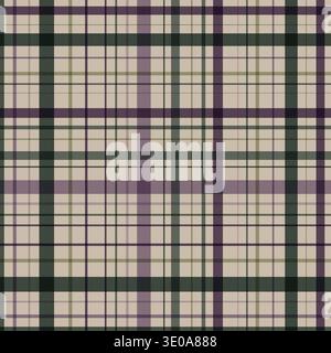 Motif plaid sans couture avec des lignes de tartan vert et violet sur fond beige Banque D'Images