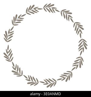 Couronne botanique simple de feuilles dans une palette monochrome. Illustration de Vecteur