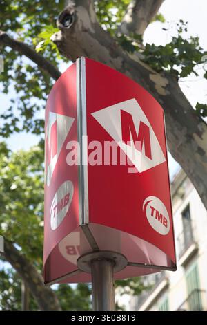 Espagne, Barcelone, panneau Metro. Banque D'Images