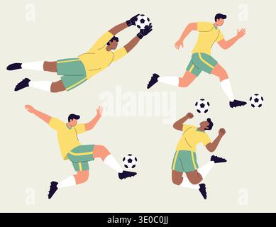 Ensemble d'illustration vectorielle de joueurs de football dans des poses d'action dynamique Illustration de Vecteur