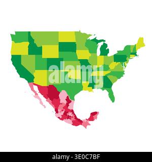 Etats-Unis et Mexique carte politique des divisions administratives. Carte vectorielle vierge colorée Illustration de Vecteur