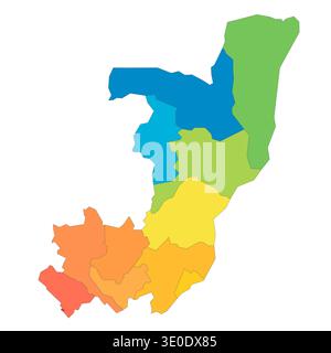 République du Congo carte politique des divisions administratives - départements. Carte vectorielle vierge colorée du spectre arc-en-ciel. Illustration de Vecteur