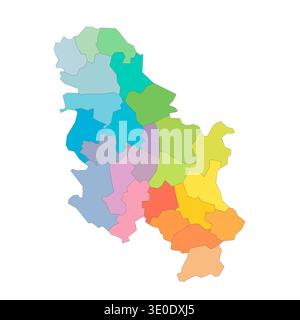 Serbie carte politique des divisions administratives - okrugs et ville autonome de Belgrade. Carte vectorielle vierge colorée du spectre arc-en-ciel. Illustration de Vecteur