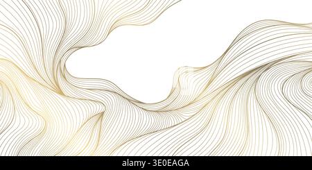Motif de vague d'or de ligne de vecteur, fond japonais haut de gamme de luxe abstrait. Océan, flux de lumière marine, nuages, toile de fond de récompense. Illustration de Vecteur