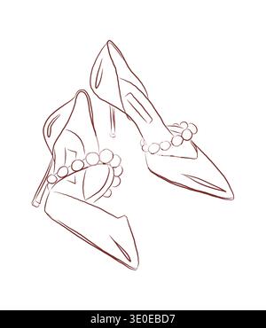 Illustration artistique de la ligne de chaussures de mariage Banque D'Images